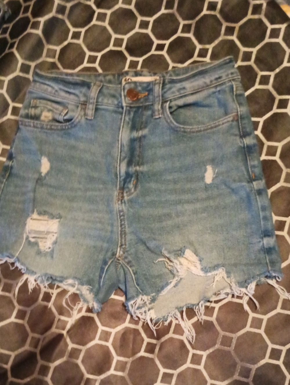 Women's Light Blue Distressed Denim Shorts